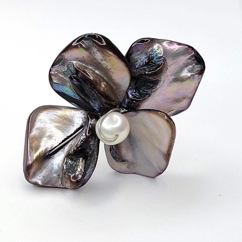 Pearl Shell Ring, Genuine Pearl Bead, Adjustable Ring
